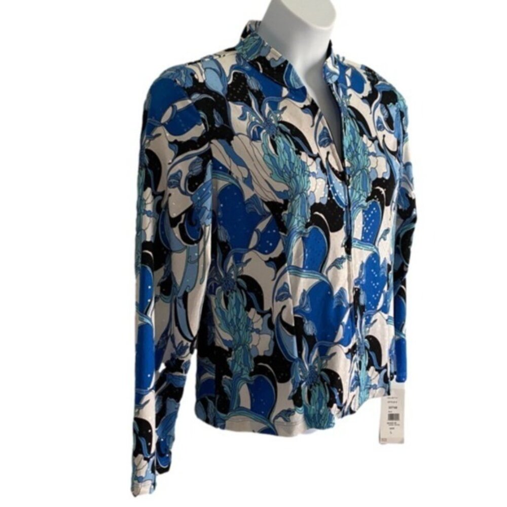 MSK Full Zip Lightweight Jacket Blue White Black with Sequins Large NEW NWT - Picture 4 of 15